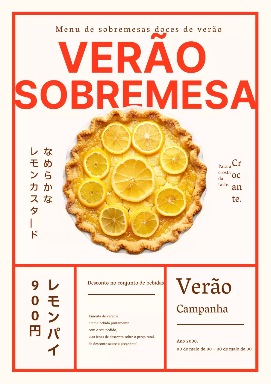 Publicidade a um novo menu de sobremesas de verão simples, vermelhas e castanhas.