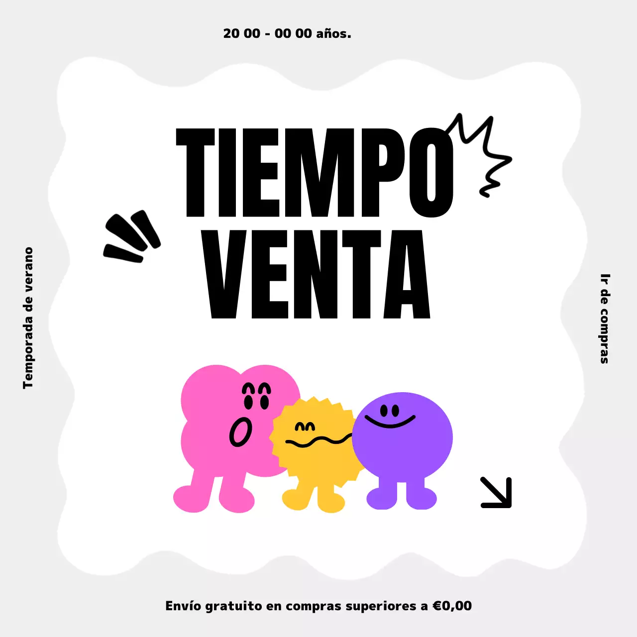 Anuncios de venta de tiempo kitsch gris y rosa.