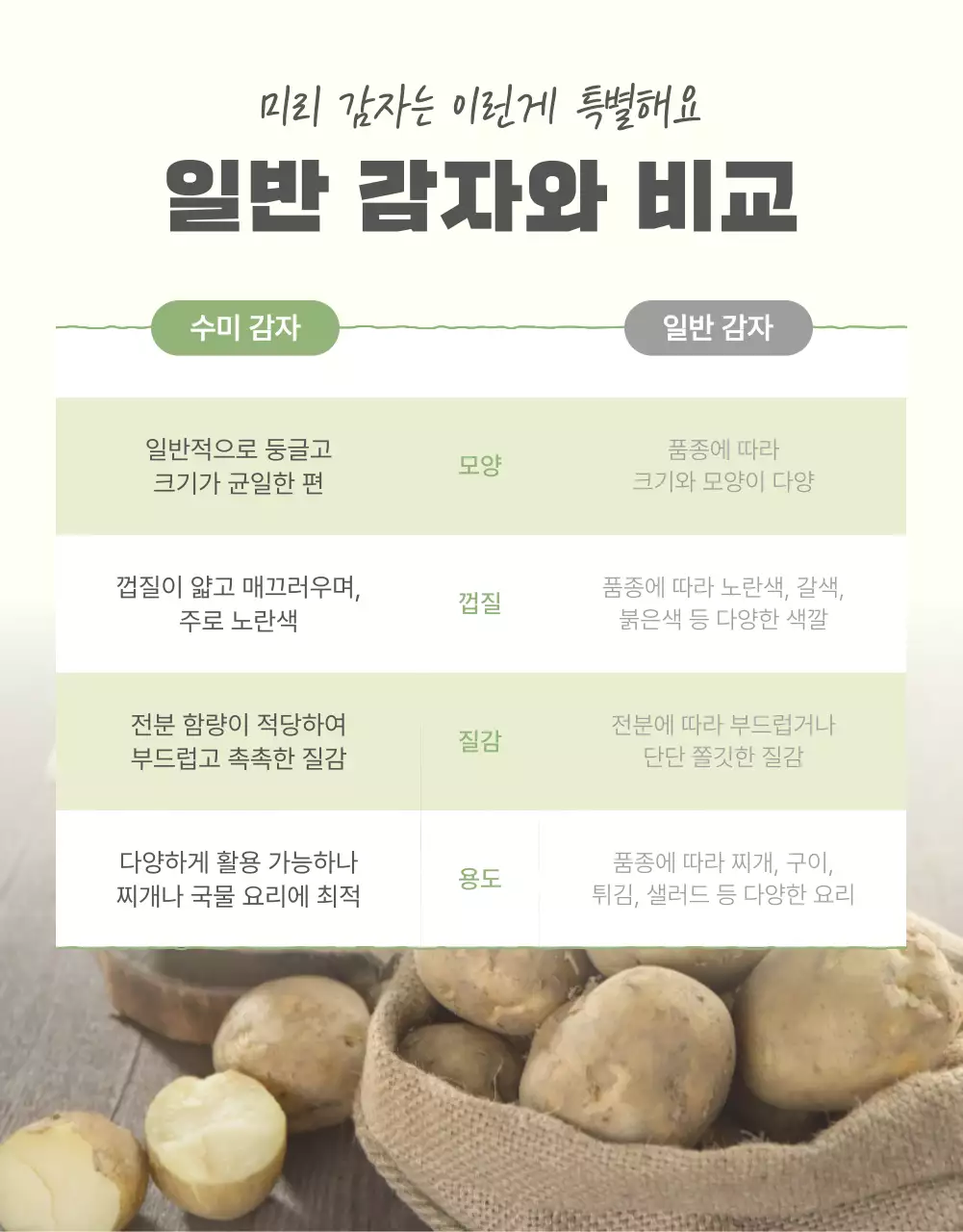 초록과 연두의 자연의 건강한 농산물 감자 체크포인트 판매 홍보