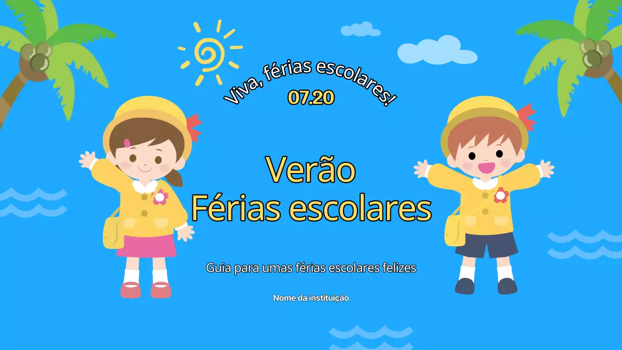 Recursos didácticos azuis e amarelos do tipo escola de verão