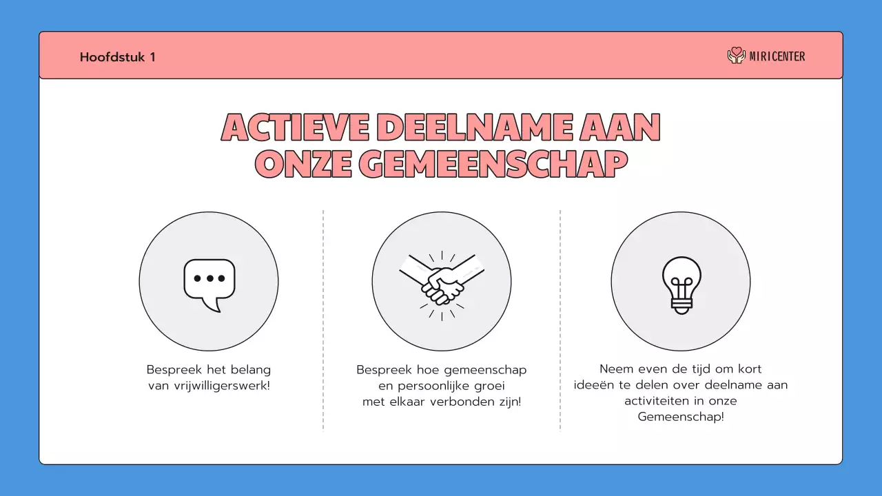 Een schattige blauw met roze introductie voor de community service