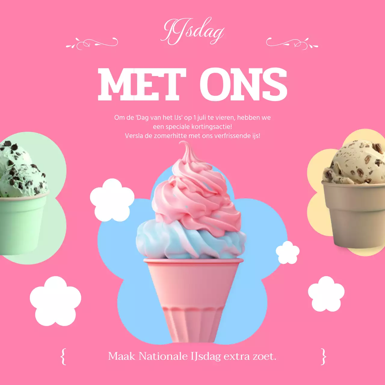 Promoot een eenvoudige roze en lichtblauwe Nationale IJsdag verkoop