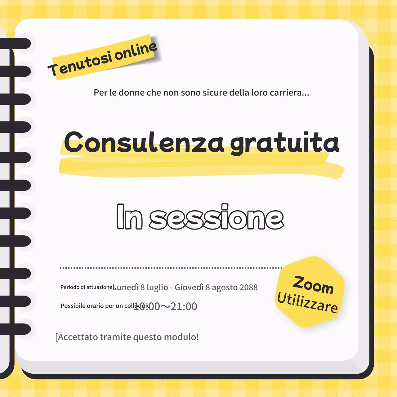 Una semplice promozione di reclutamento di consulenze gratuite in giallo e bianco per la carriera