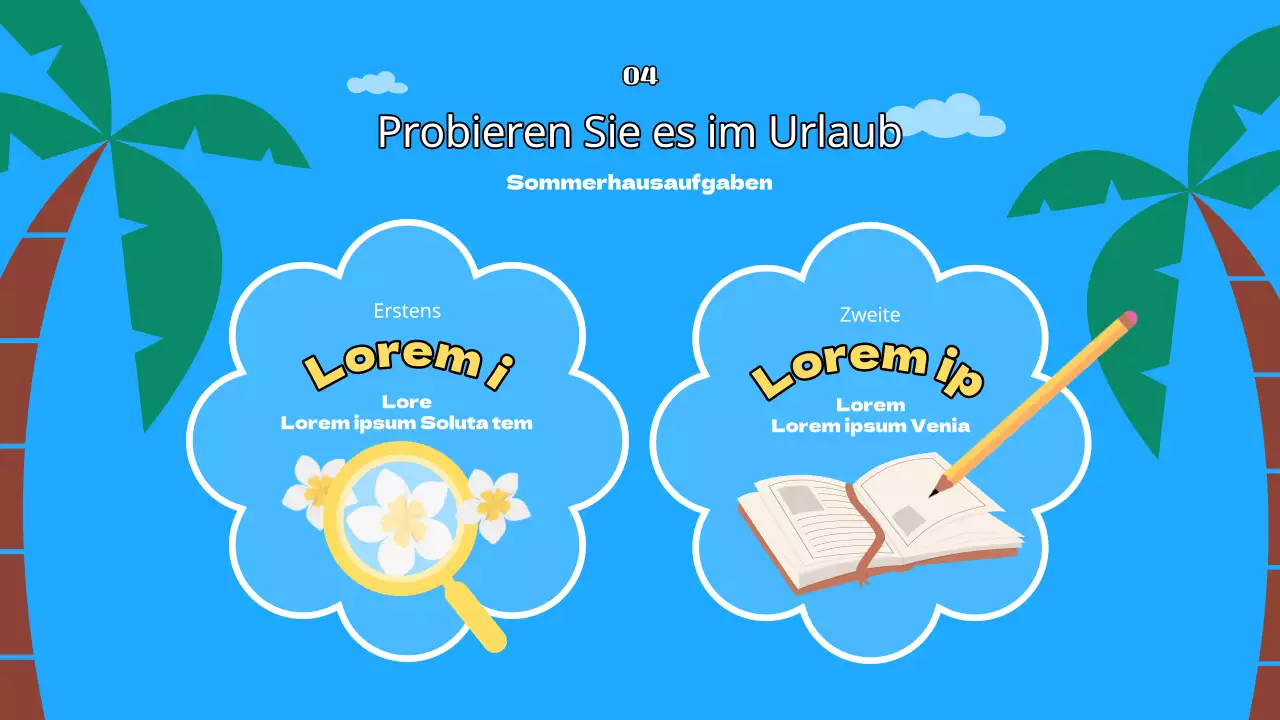 Blaue und gelbe Lehrmittel im Stil der Sommerschule