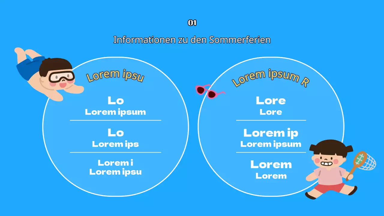 Blaue und gelbe Lehrmittel im Stil der Sommerschule