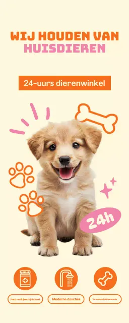 Een 24-uurs dierenwinkel met schattige puppy's