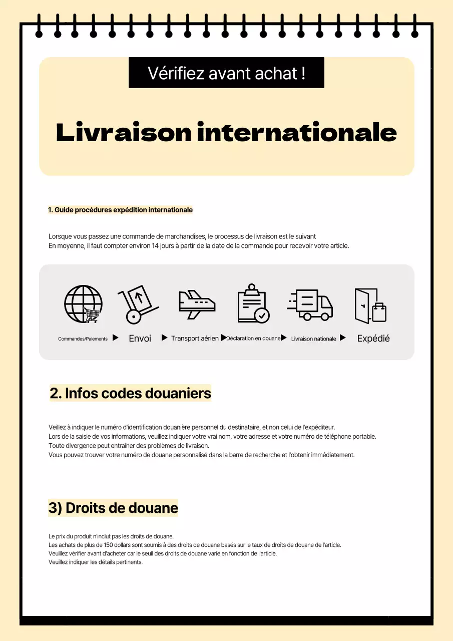 Blanc et ivoire, avis d'expédition internationale propre