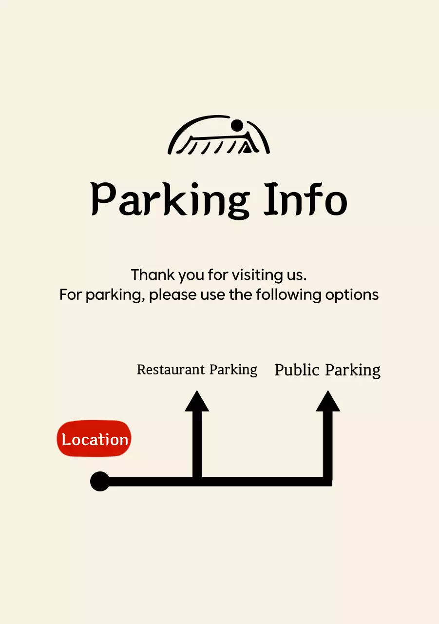 Logo restoran Korea yang rapi dan petunjuk parkir