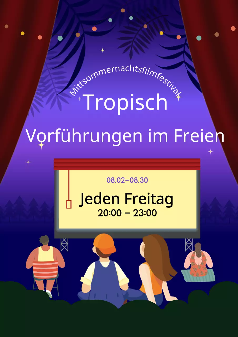 Förderung von Vorführungen im Freien mit einer einfachen tropischen Nacht in Lila