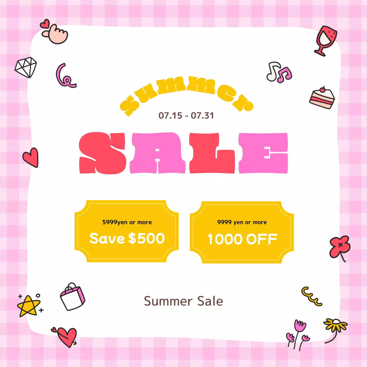 Bài đăng trên mạng xã hội về chương trình khuyến mãi mùa hè thời thượng màu hồng