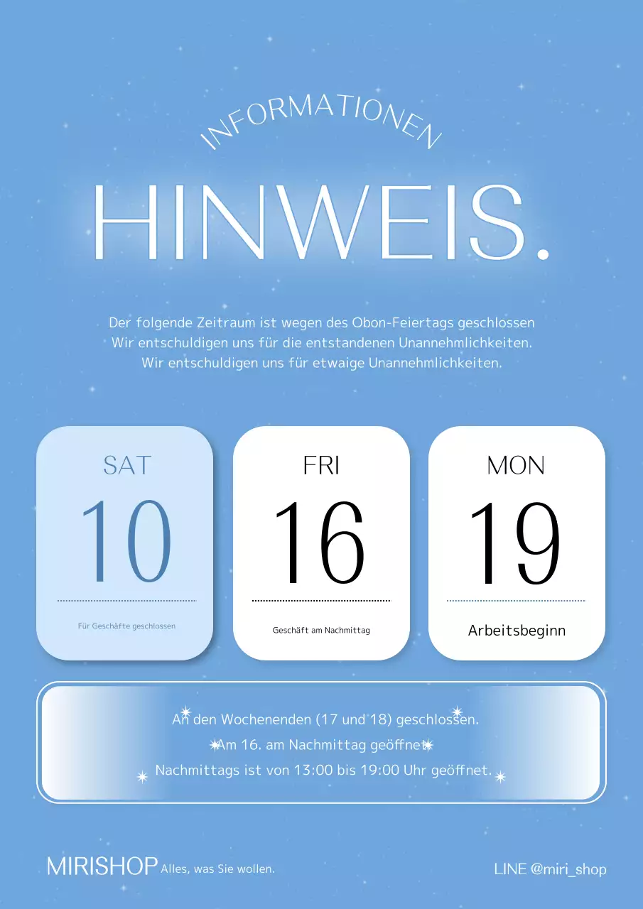 Elegantes Konzept für einen Urlaubsbrief mit einem blauen, subtilen Nachthimmel