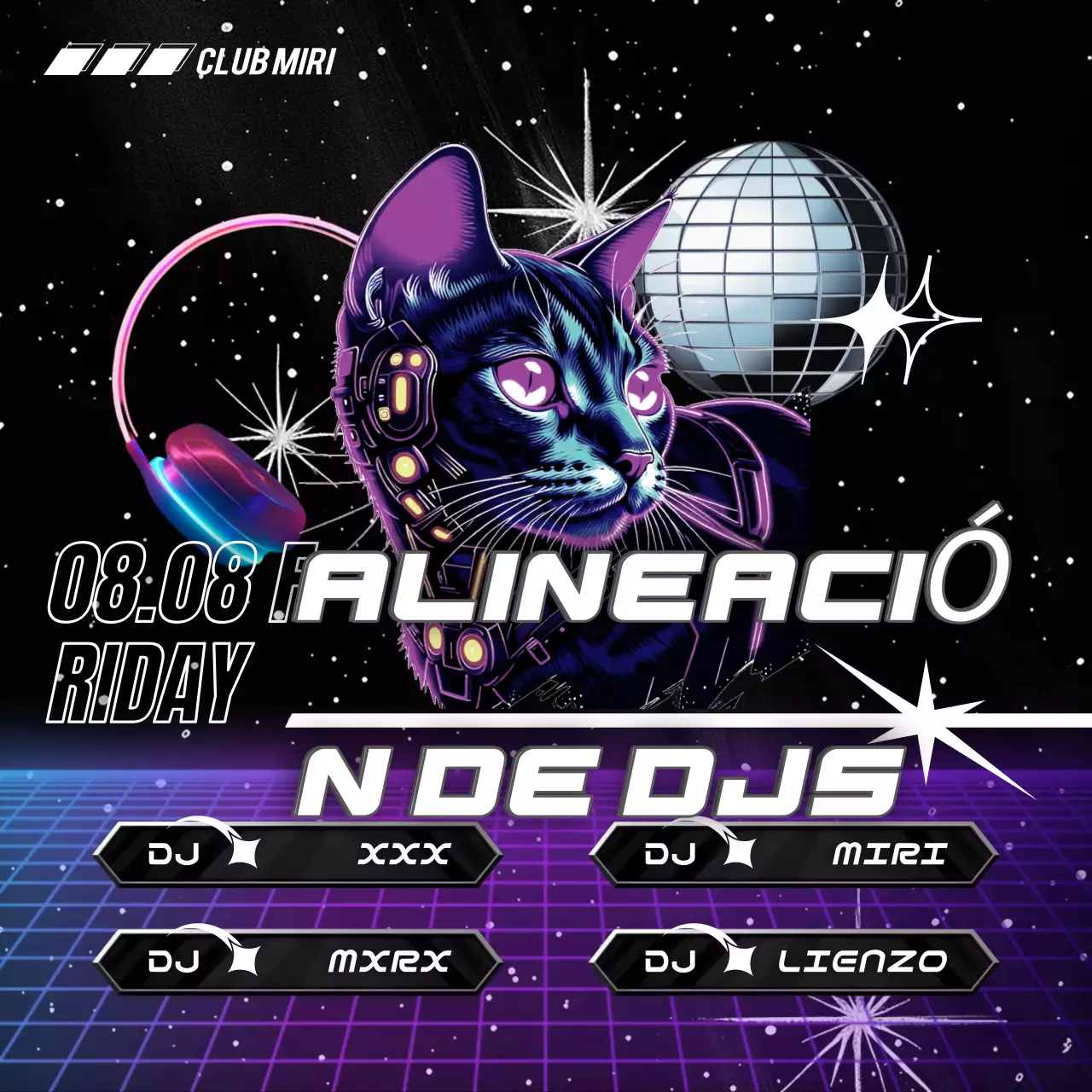 DJ sets de inspiración cyberpunk en negro y morado