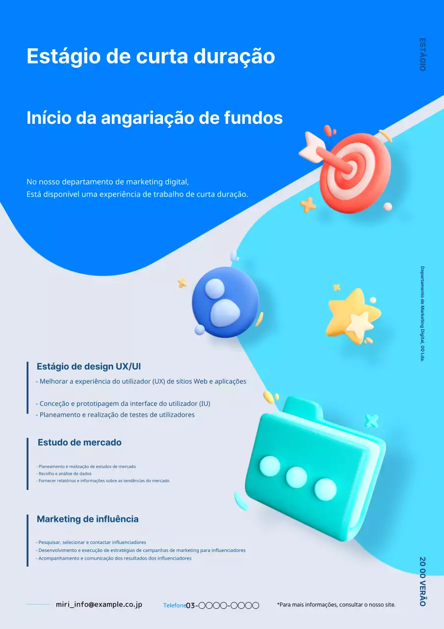 Oportunidades de estágio de curta duração em azul simples e azul claro