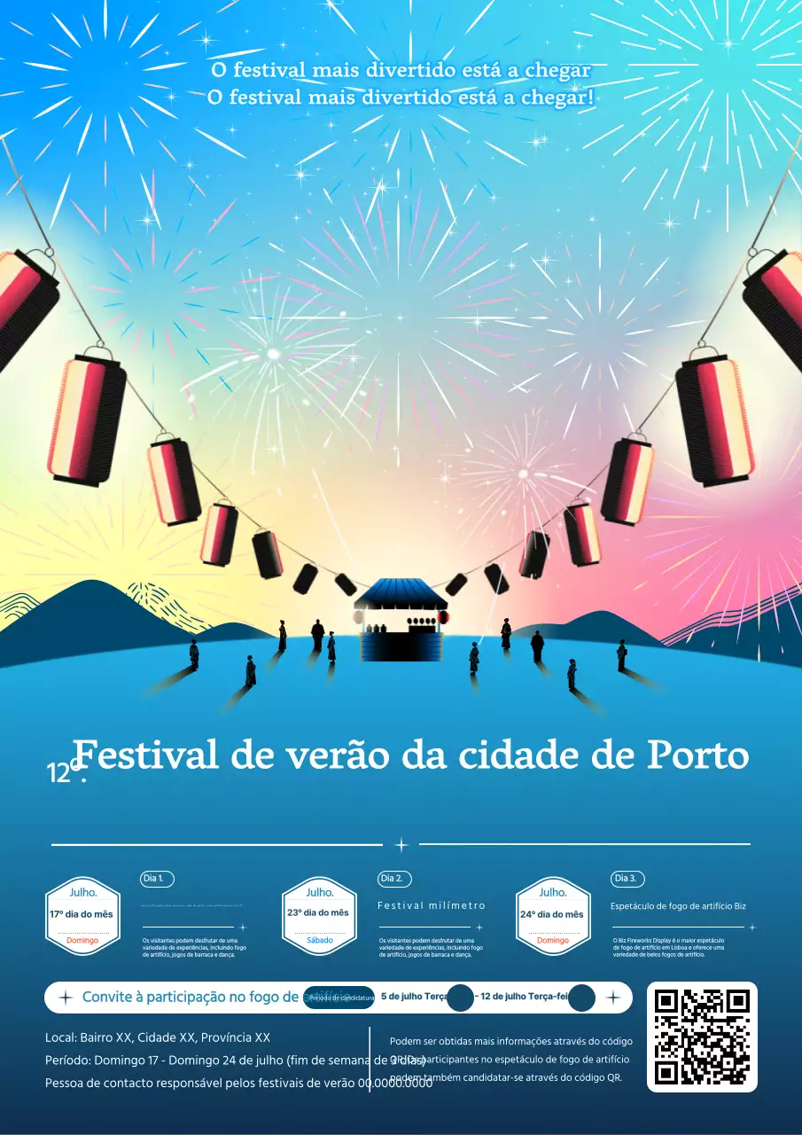 Promover os festivais de verão com um conceito de festival colorido em azul