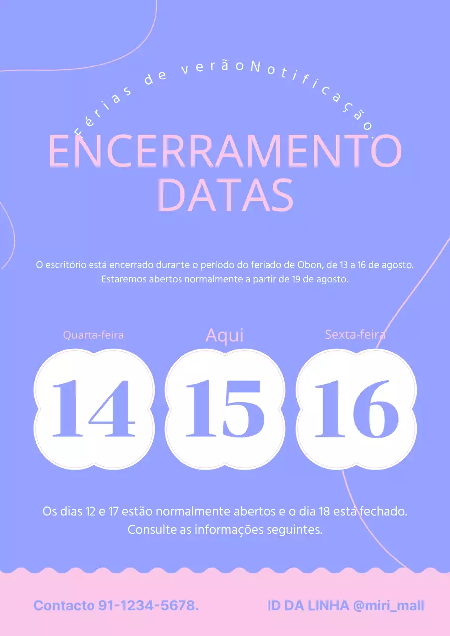 Um bonito conceito de aviso de férias em lilás e cor-de-rosa