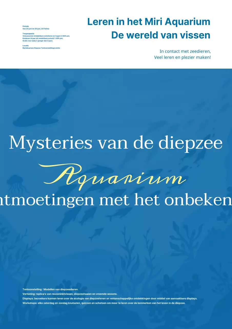 Eenvoudige blauw-witte aquariumreclame