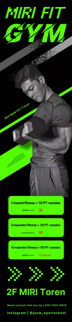 Neonkleurige, snelle sportschooltrainersposters en spandoeken