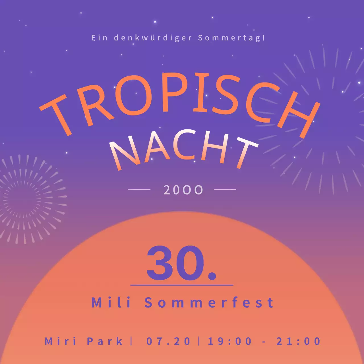 Orange und lila tropischen Sommer Feuerwerk Ankündigung.