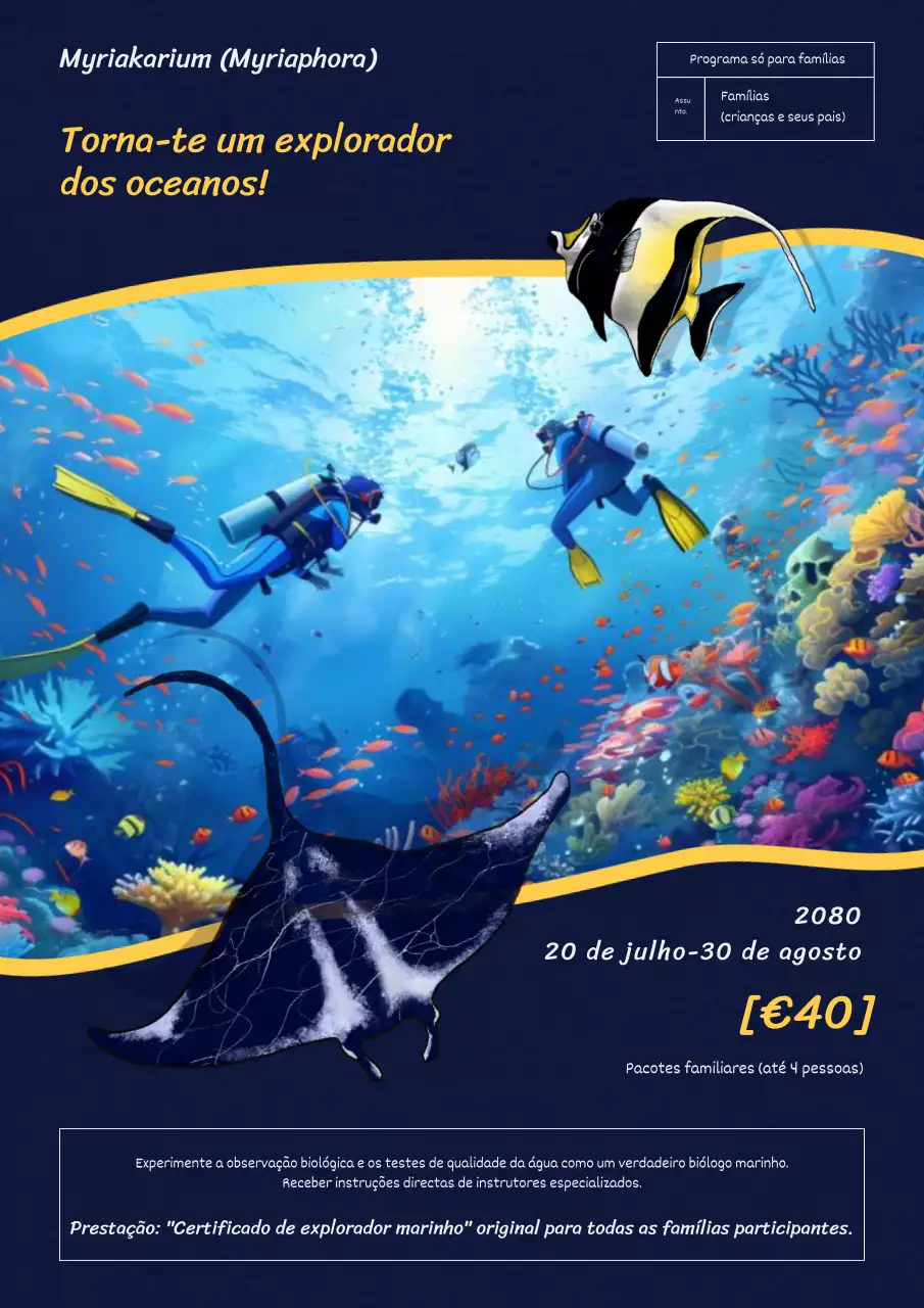 Publicidade à mais recente exposição do aquário, destacada a azul e amarelo.