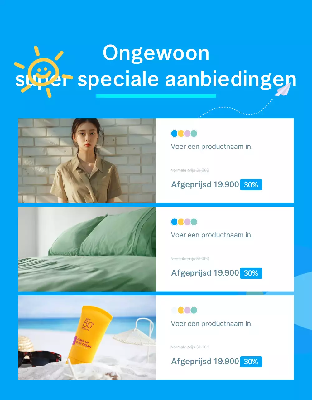 Moderne zomerse promotieadvertentie in lichtblauw