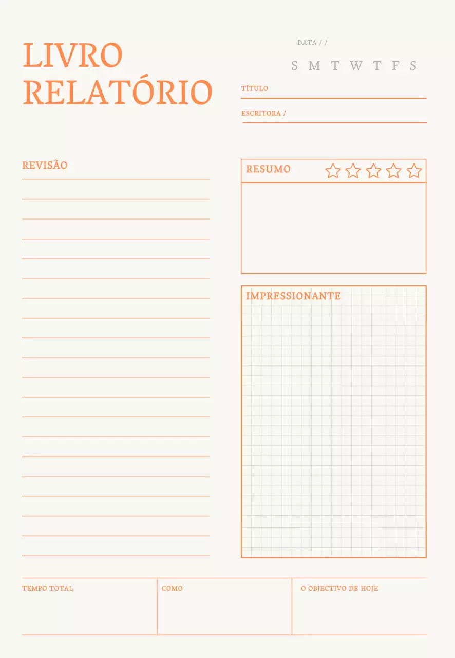 Bloco de notas laranja e bege para o relatório do livro