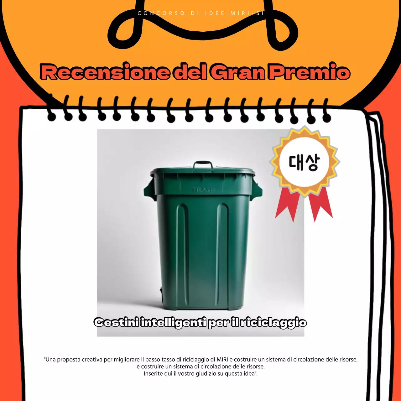 Annuncio dei risultati di un concorso pop-artistico in azzurro e arancione