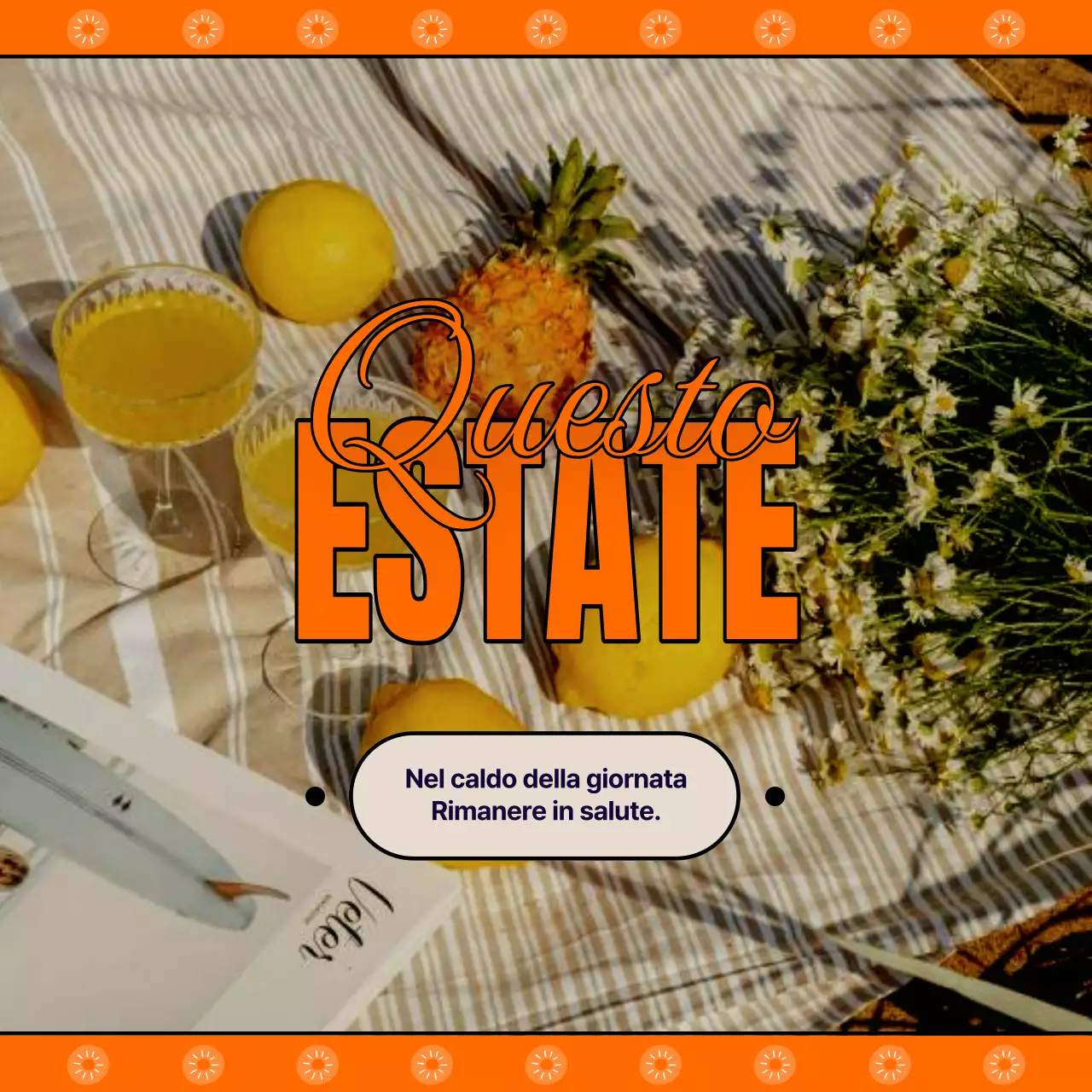 Cartoline di auguri estive retrò in arancione