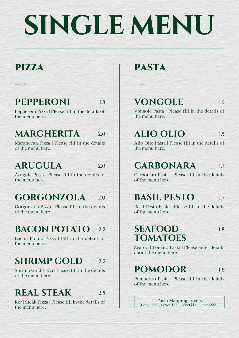Green Classic Restaurant Menu Template Poster