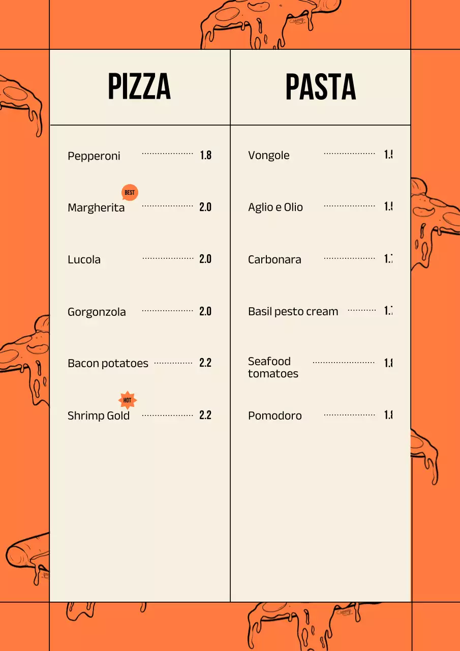 Orange Elegant Restaurant Menu