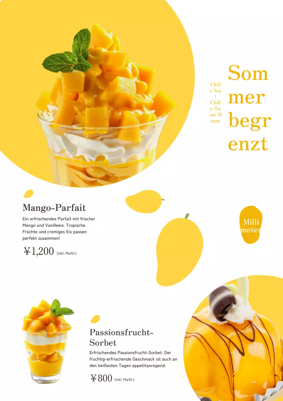 Einfaches gelb-weißes neues Sommermenü PR