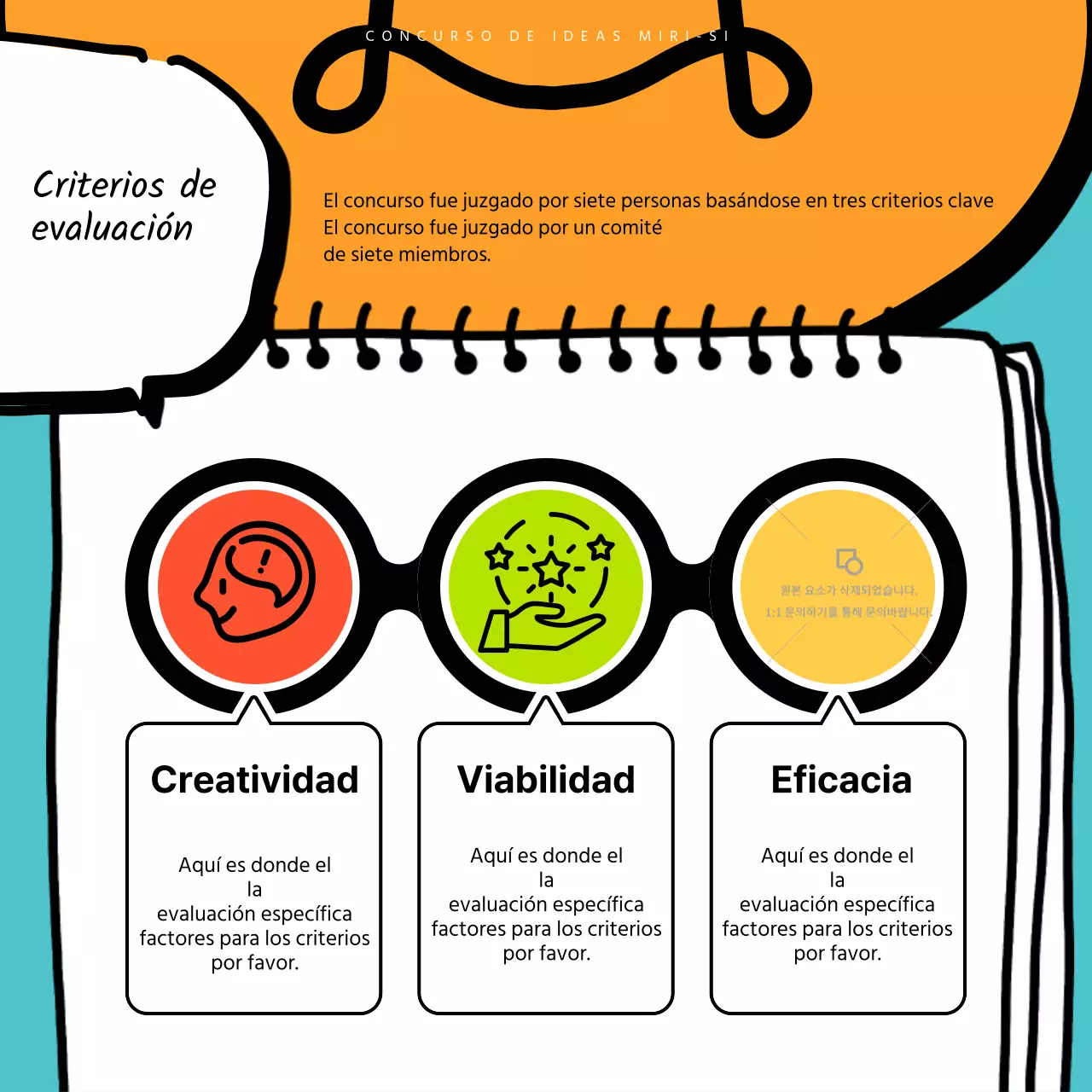 Anuncio de los resultados de un concurso de arte pop en azul claro y naranja