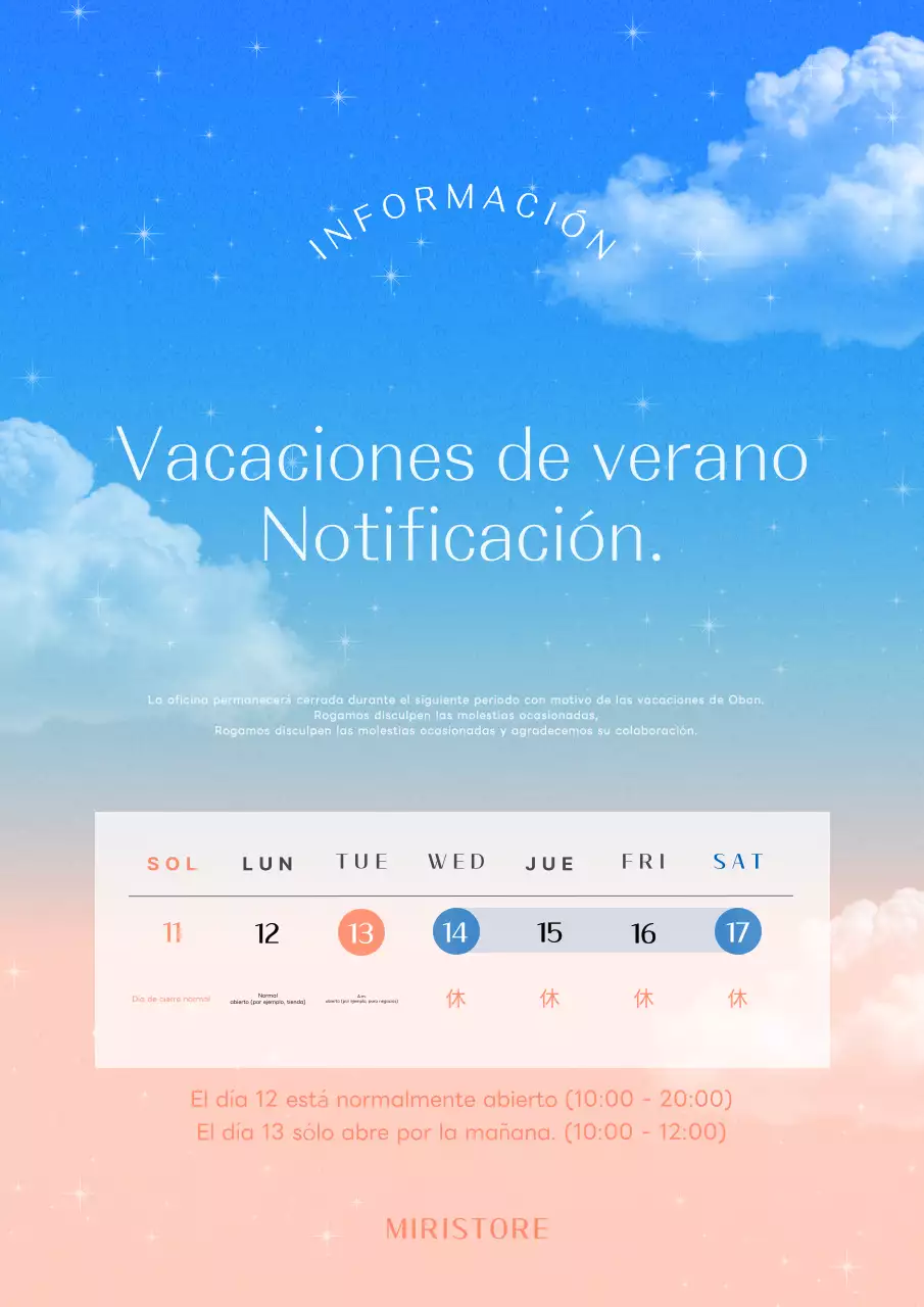 Un colorido y bonito anuncio de vacaciones en azul y rosa