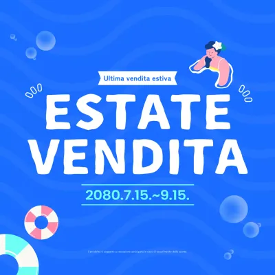 Annunci di sconti estivi di colore blu.