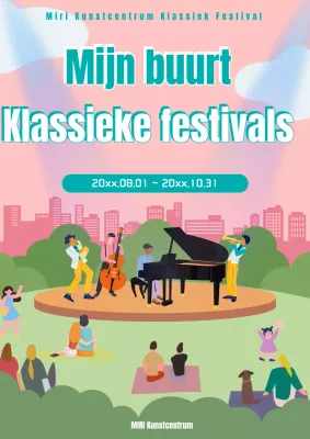 Promoot de roze en chartreuse kleuren van het gemeentelijke klassieke festival