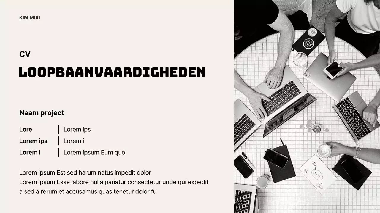 Een moderne portfolio introductie in ivoor en zwart