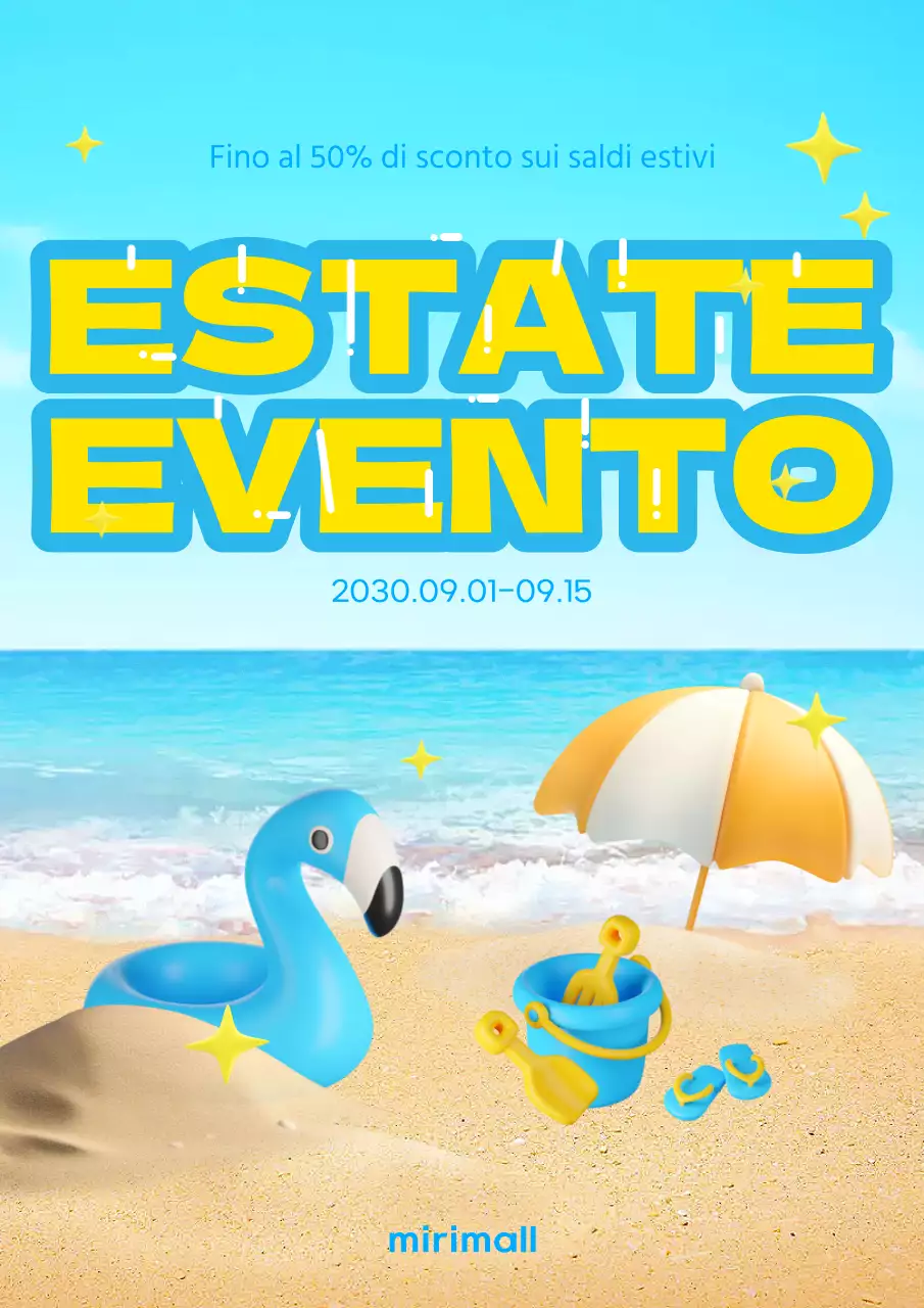 Semplice annuncio di sconto per eventi estivi in azzurro e giallo