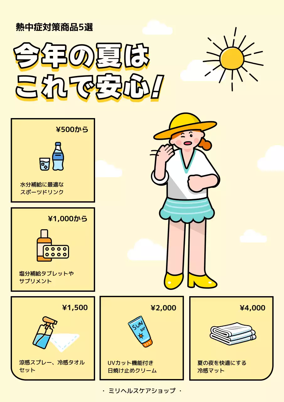 黄色 かわいい 熱中症対策 ポスター