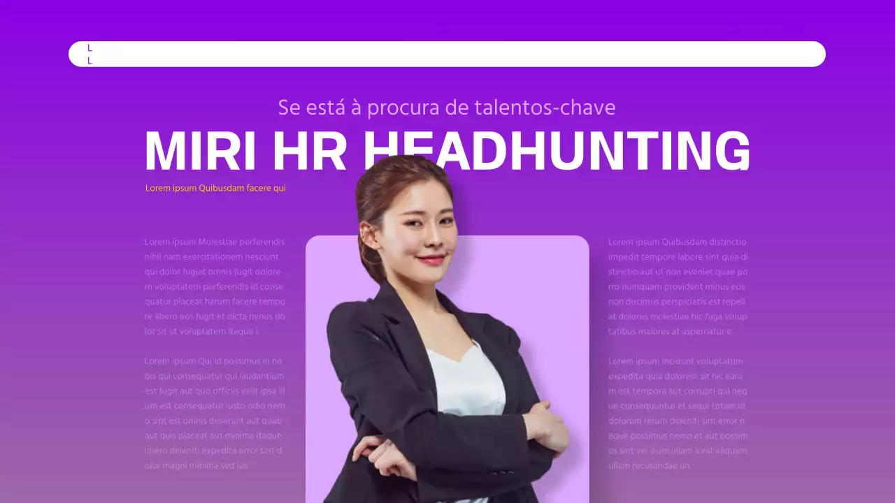 Proposta moderna de headhunting para RH em roxo e branco