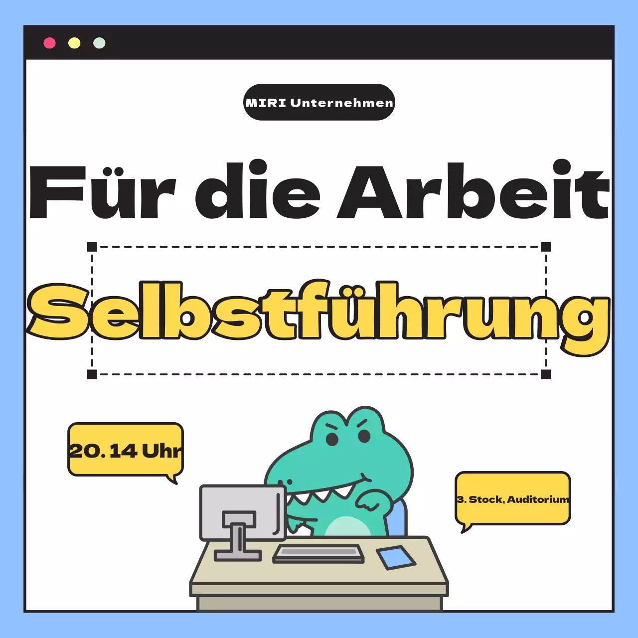 Hausinterne Vortragsankündigungen in hübschem Blau und Weiß