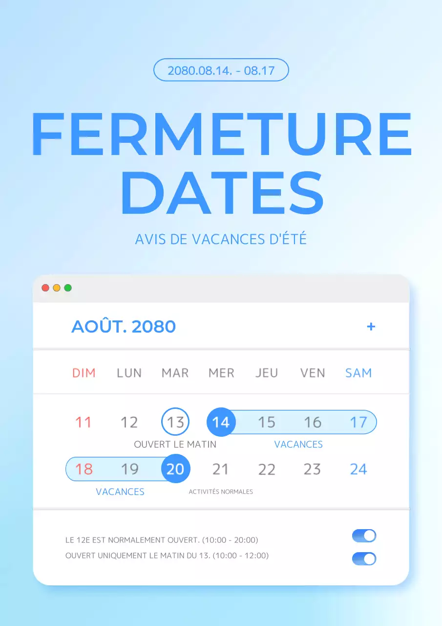 Annonce de vacances avec un concept de site web simple en bleu clair