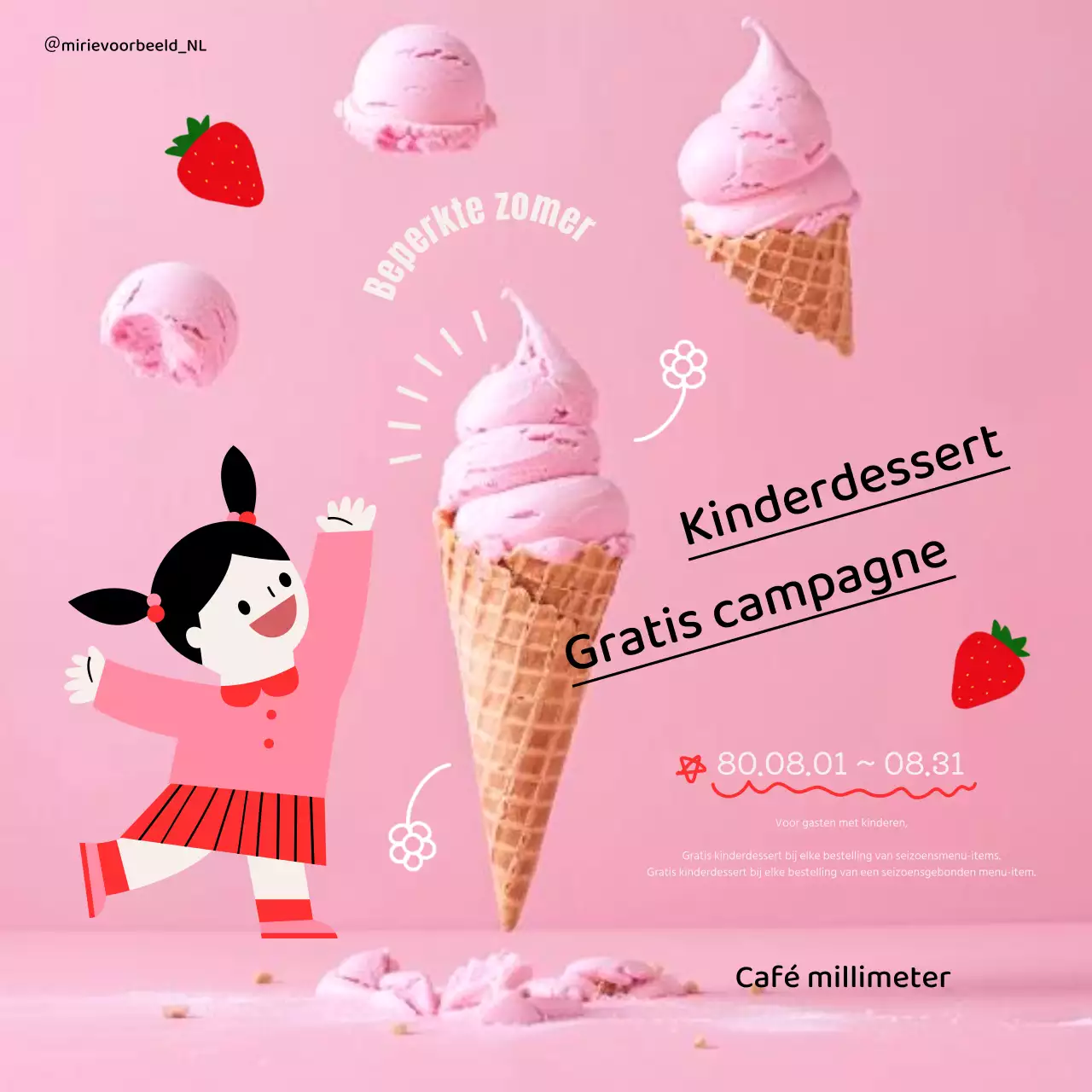 Mooi roze café Gratis reclame voor dessert met kinderen.