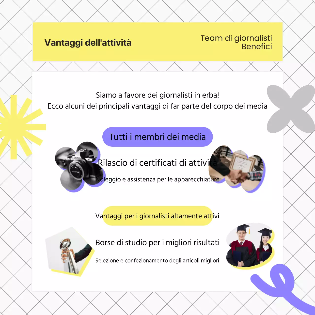 Guida al reclutamento universitario kitsch in viola e giallo