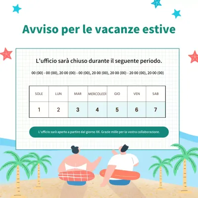 Semplice avviso di vacanza estiva in bianco e azzurro.