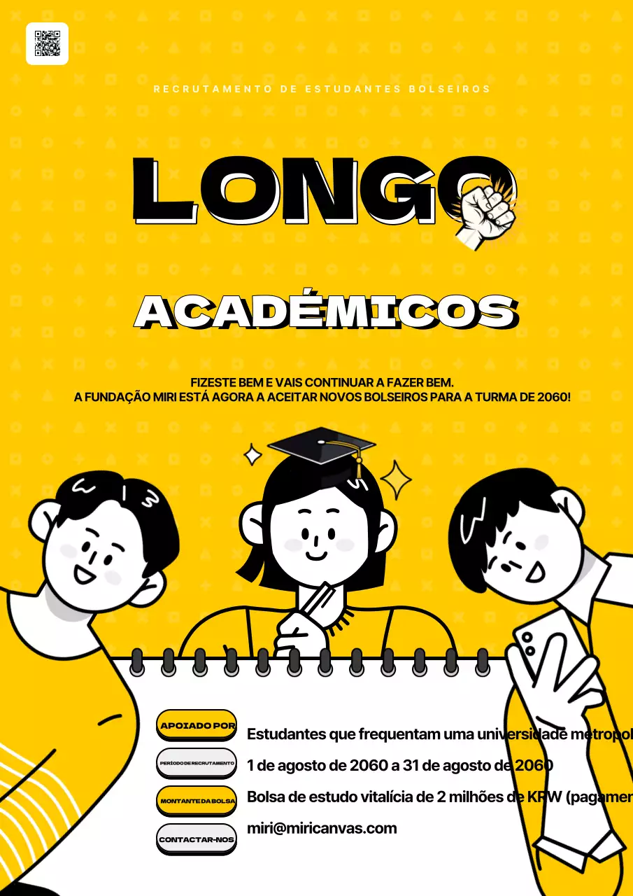 Anúncio de seleção de bolsas de estudo universitárias em estilo acentuado amarelo e preto