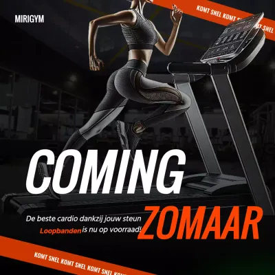 Aankondiging van de komst van trendy fitnessapparatuur in zwart