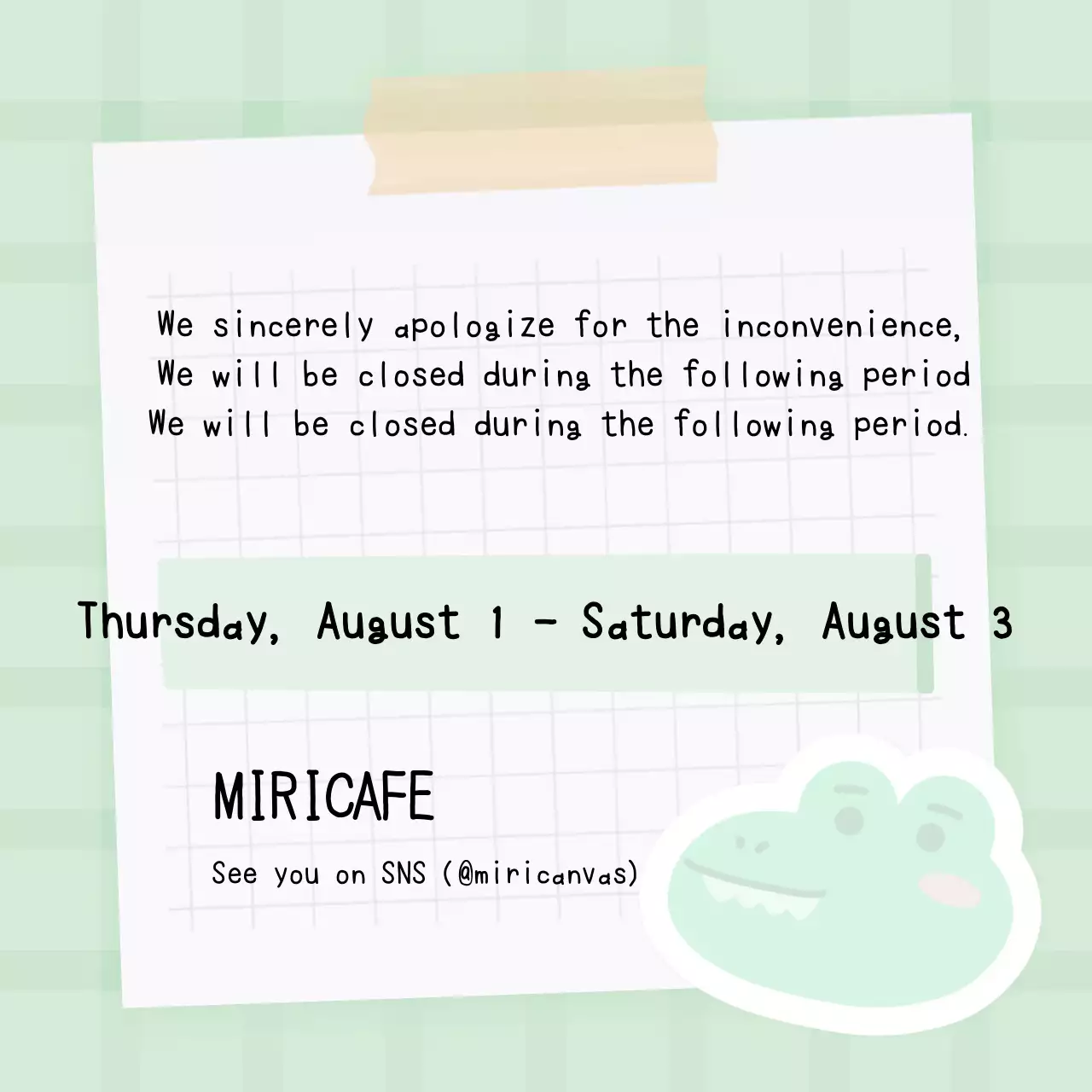 Thông báo kỳ nghỉ xanh dễ thương