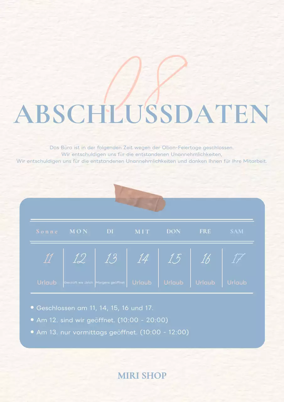 Ein ruhiges und einfaches Konzept Urlaub Brief in blau