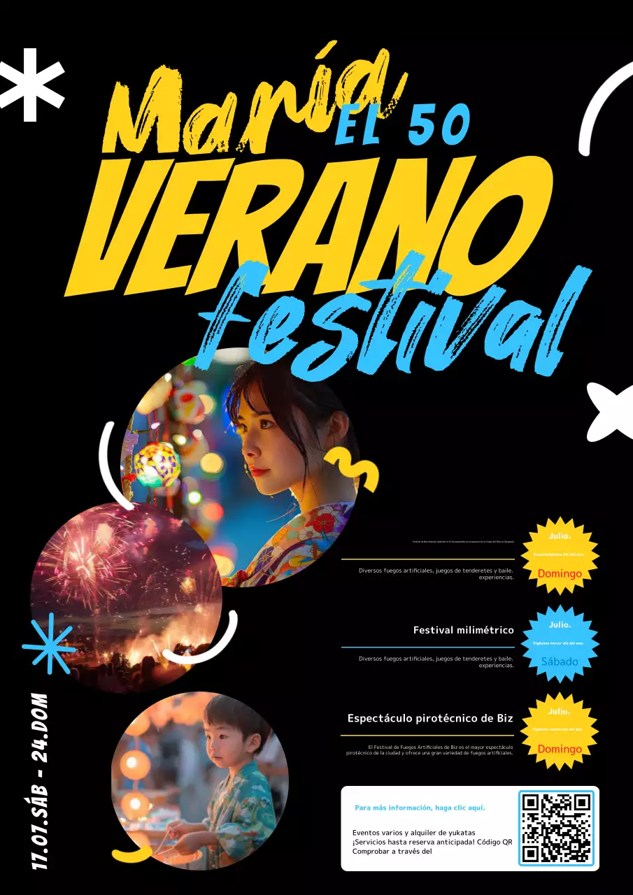Promocione los festivales de verano con un concepto libre y colorido con formas y fotos en negro