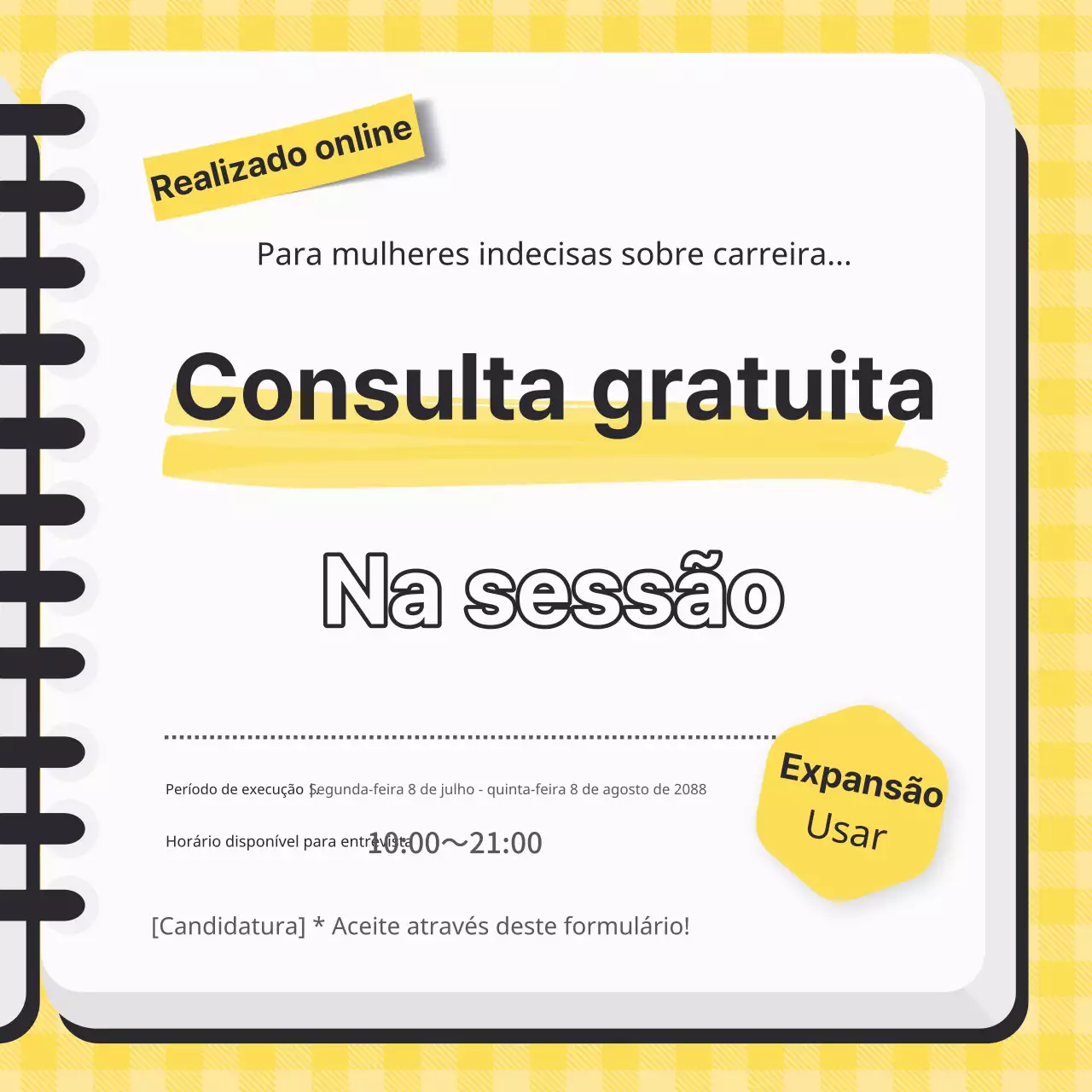 Uma simples promoção de recrutamento de consulta gratuita de carreira a amarelo e branco