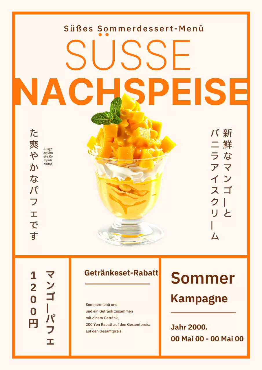 Einfache Sommerdesserts in Orange und Gelb Neue Werbung für das Menü